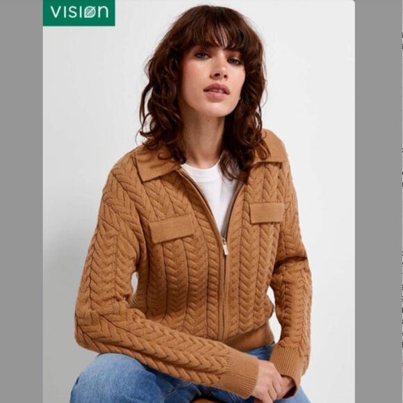 NWT Braided Cable-Knit Zippered Cardigan | SIMONS Contemporary | Vision - Picture 1 of 10